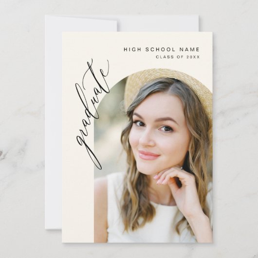 ニュートラルミニマリストアーチフォト卒業パーティー 招待状 (正面)