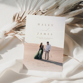 ニュートラルミニマリストシック結婚スクリプト写真のInvite 招待状