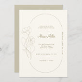 ニュートラルミニマリストラインフラワーブライダルシャワー 招待状 (正面/裏面)
