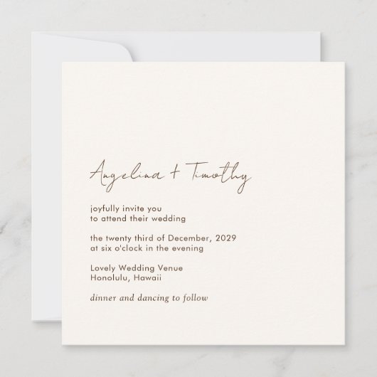 ニュートラルミニマルアイボリーブラウンエレガモダンントウェディング 招待状 (正面)