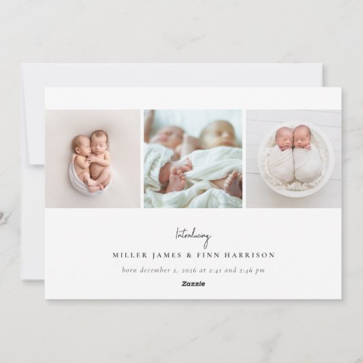 ニュートラルミニマルツインズホリデー誕生のお知らせ シーズンカード (裏面)