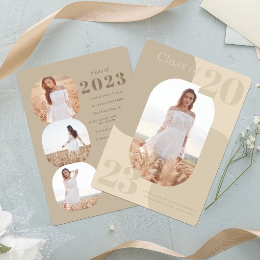 ニュートラルミニマルトーン幾何学写真の卒業 招待状