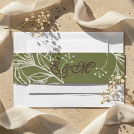 ニュートラルムース茶色とオリーブグリーンのアクセントのラップ 招待状ベリーバンド