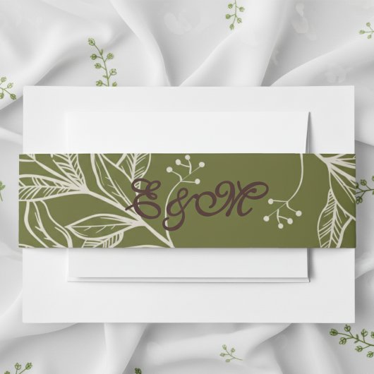 ニュートラルムース茶色とオリーブグリーンのアクセントのラップ 招待状ベリーバンド