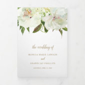 ニュートラルモダンイオヴリーホワイトフローラエレガントな結婚式 三つ折り招待状 (カバー)