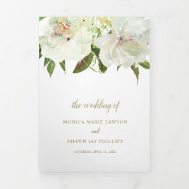ニュートラルモダンイオヴリーホワイトフローラエレガントな結婚式 三つ折り招待状