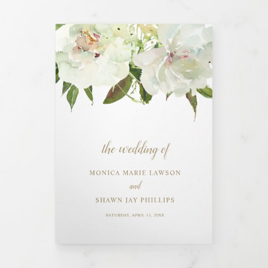 ニュートラルモダンイオヴリーホワイトフローラエレガントな結婚式 三つ折り招待状 (カバー)