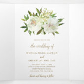 ニュートラルモダンイオヴリーホワイトフローラエレガントな結婚式 三つ折り招待状 (内部中)