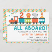 ニュートラルモダンサファリトレイン誕生日招待状 招待状 (正面/裏面)