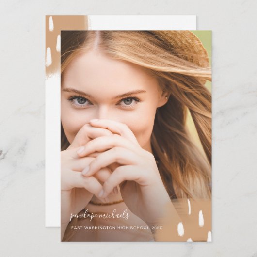 ニュートラルモダンスプラッシュ1枚の写真卒業パーティー 招待状 (正面/裏面)