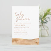 ニュートラルモダンテラコッタ抽象芸術ベビーシャワー 招待状 (スタンド正面)