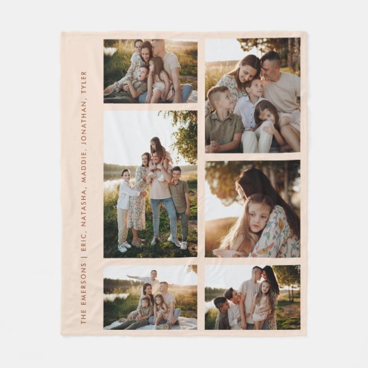 ニュートラルモダンファミリー6フォトコラージュ フリースブランケット (正面)