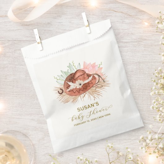 ニュートラルモダンボホカクタスカウボーイハットベビーシャワー フェイバーバッグ (クリップ留めされた状態)