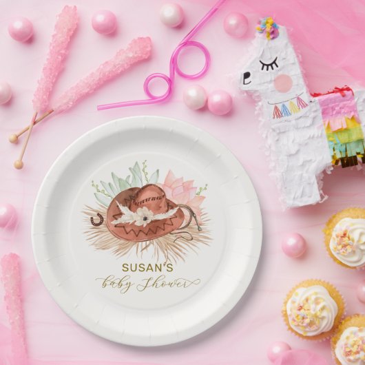 ニュートラルモダンボホカクタスカウボーイハットベビーシャワー ペーパープレート (パーティー)