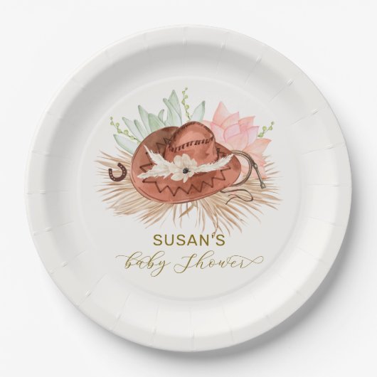 ニュートラルモダンボホカクタスカウボーイハットベビーシャワー ペーパープレート (正面)