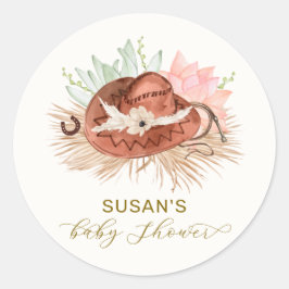 ニュートラルモダンボホカクタスカウボーイハットベビーシャワー ラウンドシール