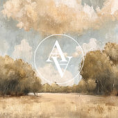 ニュートラルランドスケープオイルペインティングヴィンテージ曇り空 ポスター