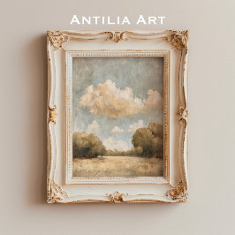 ニュートラルランドスケープオイルペインティングヴィンテージ曇り空 ポスター