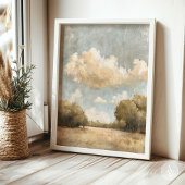 ニュートラルランドスケープオイルペインティングヴィンテージ曇り空 ポスター