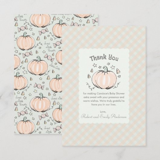 ニュートラルリトルカボチャ赤ちゃんシャワーサンキューカード サンキューカード (正面/裏面)