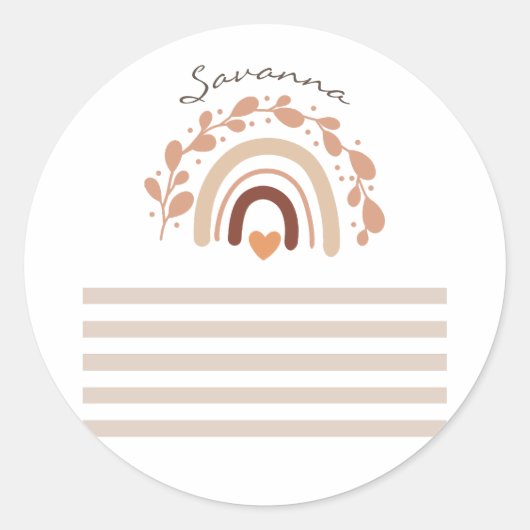 ニュートラルレインボー名前をカスタムするベビーシャワー ラウンドシール (正面)
