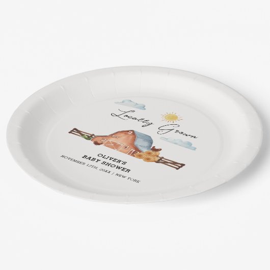 ニュートラルローカルグロウンファームバーンベビーシャワー ペーパープレート (アングル)