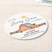 ニュートラルローカルグロウンファームバーンベビーシャワー ラウンドペーパーコースター (アングル)