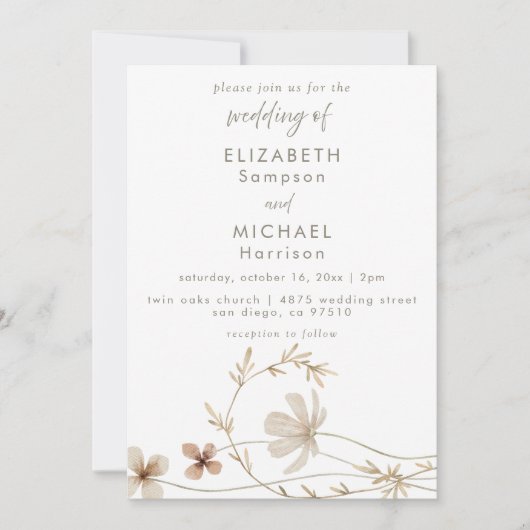 ニュートラルワイルドフラワーエレガントボホ結婚式招待状 招待状 (正面)