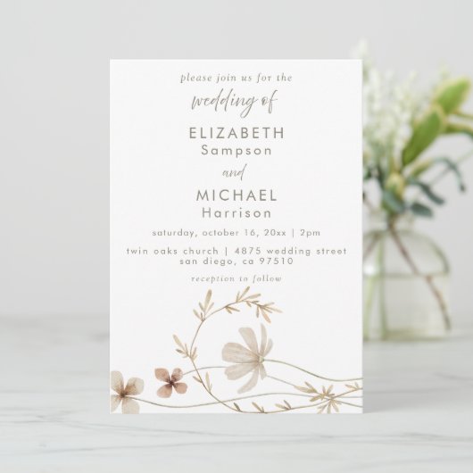 ニュートラルワイルドフラワーエレガントボホ結婚式招待状 招待状 (スタンド正面)