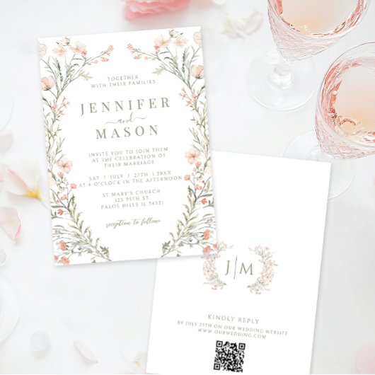ニュートラルワイルドフラワーサマー結婚式招待状 招待状