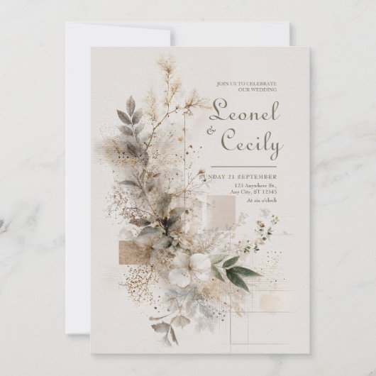ニュートラルワイルドフラワーフォーク結婚アートズ 招待状 (正面)