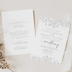 ニュートラルワイルドフラワーフロント&バック結婚ズ 招待状