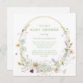 ニュートラルワイルドフラワーフローラベビーシャワー 招待状 (正面/裏面)