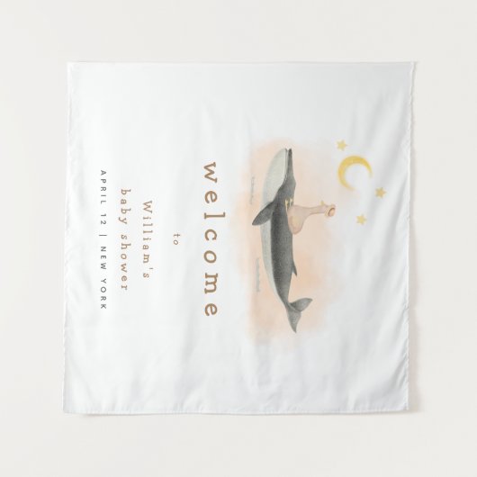 ニュートラルヴィンテージクジラ&ダックベビーシャワーウェルカム タペストリー (正面(横))