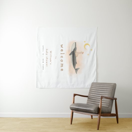 ニュートラルヴィンテージクジラ&ダックベビーシャワーウェルカム タペストリー (インサイチュ(横))