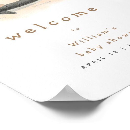 ニュートラルヴィンテージクジラ&ダックベビーシャワーウェルカム ポスター (角)