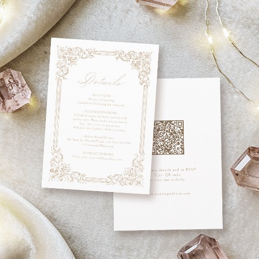ニュートラルヴィンテージフレームエレガントなウェディング詳細 エンクロージャーカード