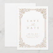 ニュートラルヴィンテージフレームエレガントな結婚式 セーブザデート (正面/裏面)