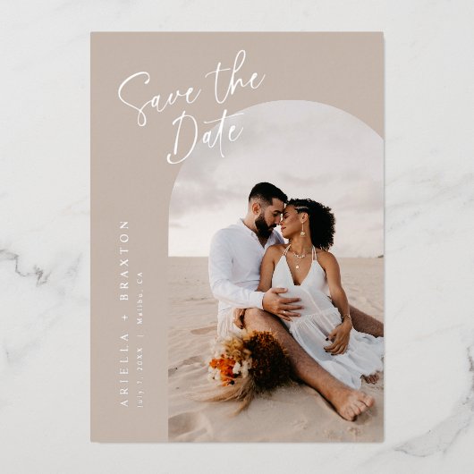 ニュートラル写真の日付カードをフォイルで保存 箔招待状 (正面)