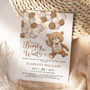 ニュートラル我々はbearly待つことができるテディベア赤ちゃんシャワー 招待状