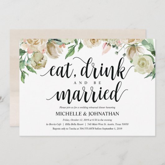 ニュートラル春の結婚式リハーサルディナー招待状 招待状 (正面/裏面)