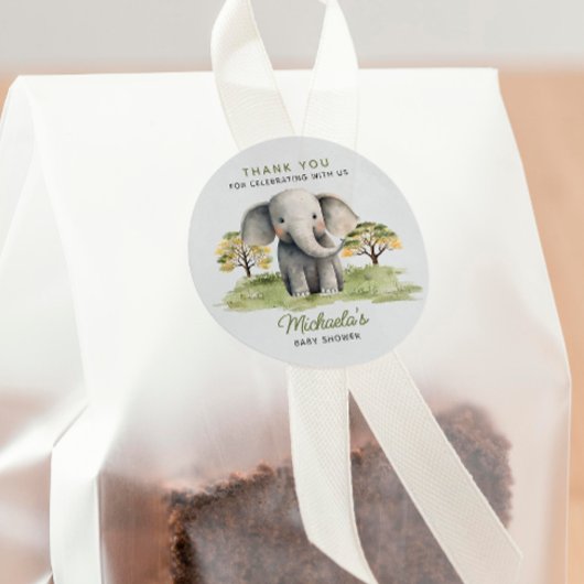 ニュートラル水彩象の赤ちゃんシャワーありがとう ラウンドシール
