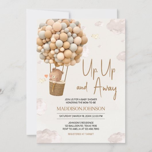 ニュートラル熱気球アップと赤遠くにちゃんシャワー 招待状 (正面)