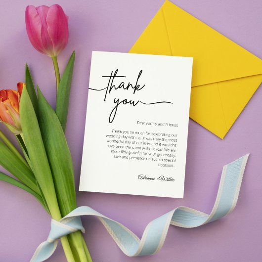 ニュートラル白黒ミニマル結婚リスト サンキューカード