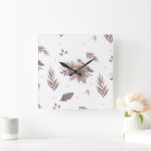 ニュートラル秋の鳥の継ぎ目のないパターン スクエア壁時計 (ホーム)