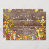 ニュートラル素朴ウッドランドフォレストアニマルズベビーシャワー 招待状 (正面/裏面)