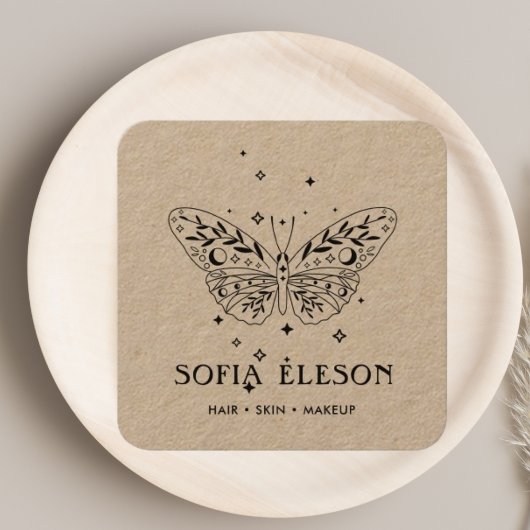 ニュートラル素朴クラフトブラックバタフライ美しいサロン スクエア名刺