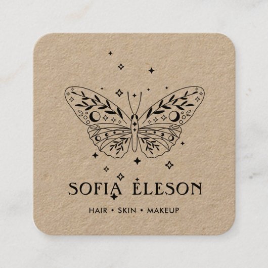 ニュートラル素朴クラフトブラックバタフライ美しいサロン スクエア名刺 (正面)