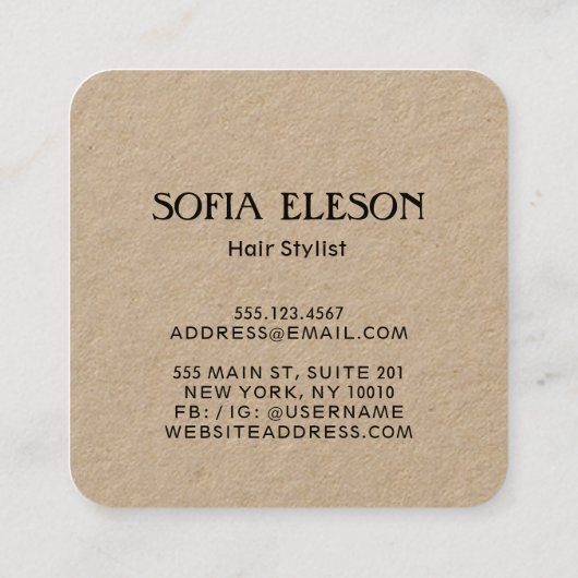 ニュートラル素朴クラフトブラックバタフライ美しいサロン スクエア名刺 (裏面)