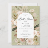 ニュートラル素朴タングリーンフローラアーチブライダルシャワー 招待状 (正面)